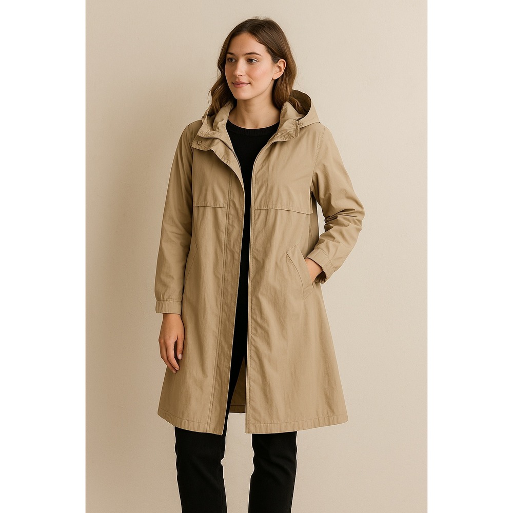 Talbots Womens‎ Hooded Rain Trench Coat Beige Plaid Lined Jacket Medium Classic